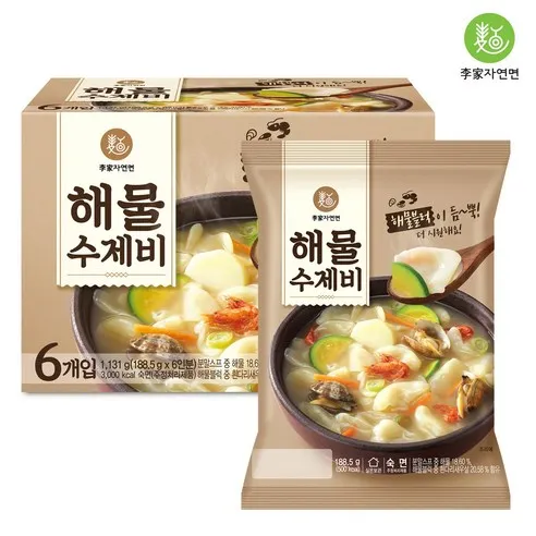 이가자연면 해물수제비 188.5g x 6입 해물육수 쫄깃 감칠맛, 188.5g, 6개