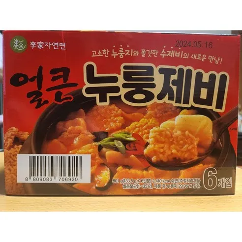 이가자연면 얼큰 누룽제비 수제비, 133.5g, 6개